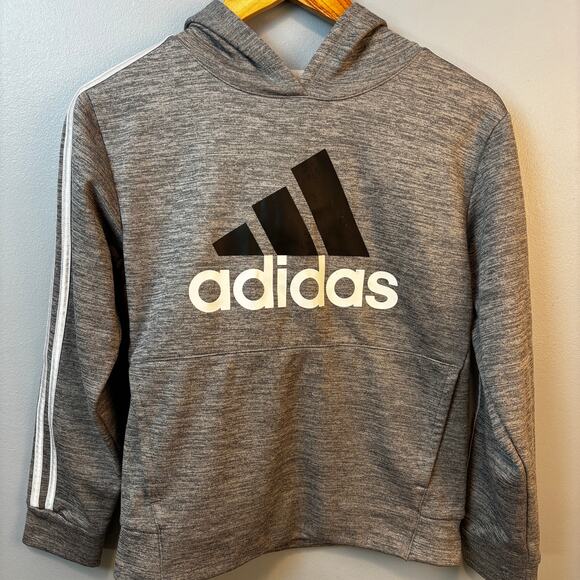 Boys Adidas Youth Tech Logo Iconic Stripe Black Gray 10/12 Med Hoodie Sweatshirt - Picture 1 of 6